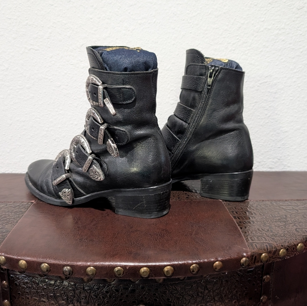 Freebird by Steven Black Leather Buckle Ankle Boots - Picture 6 of 15